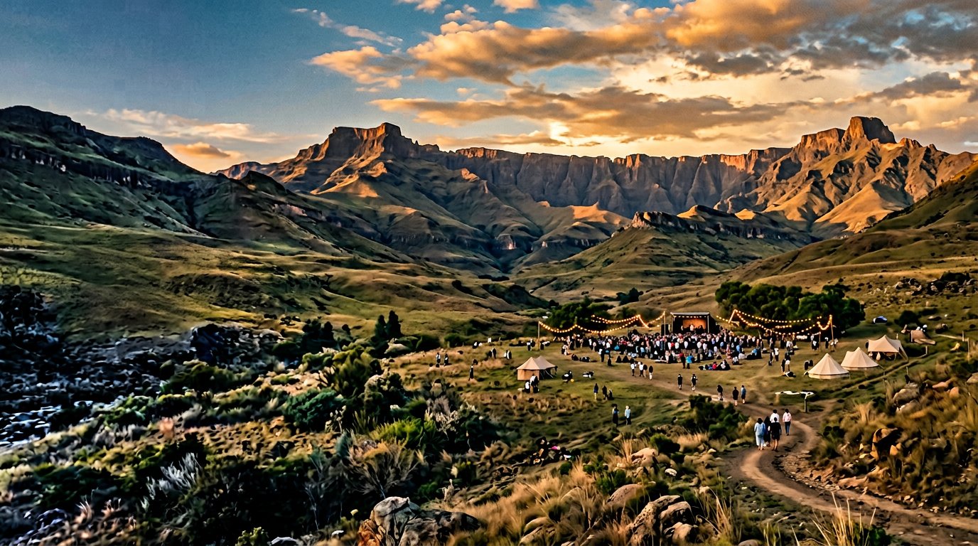 Outdoor live event in a scenic South African mountain valley
