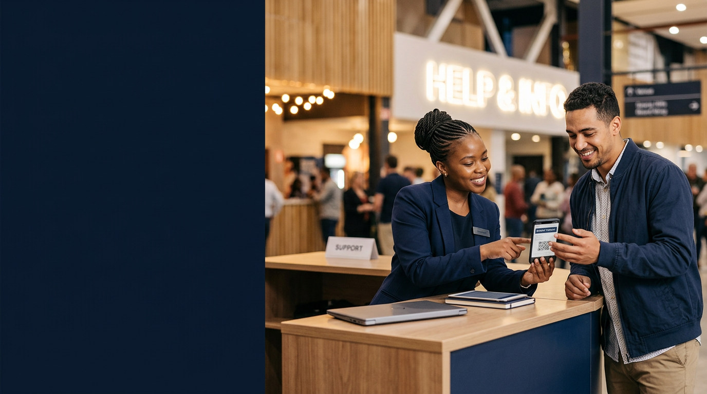 A support professional assisting an event attendee